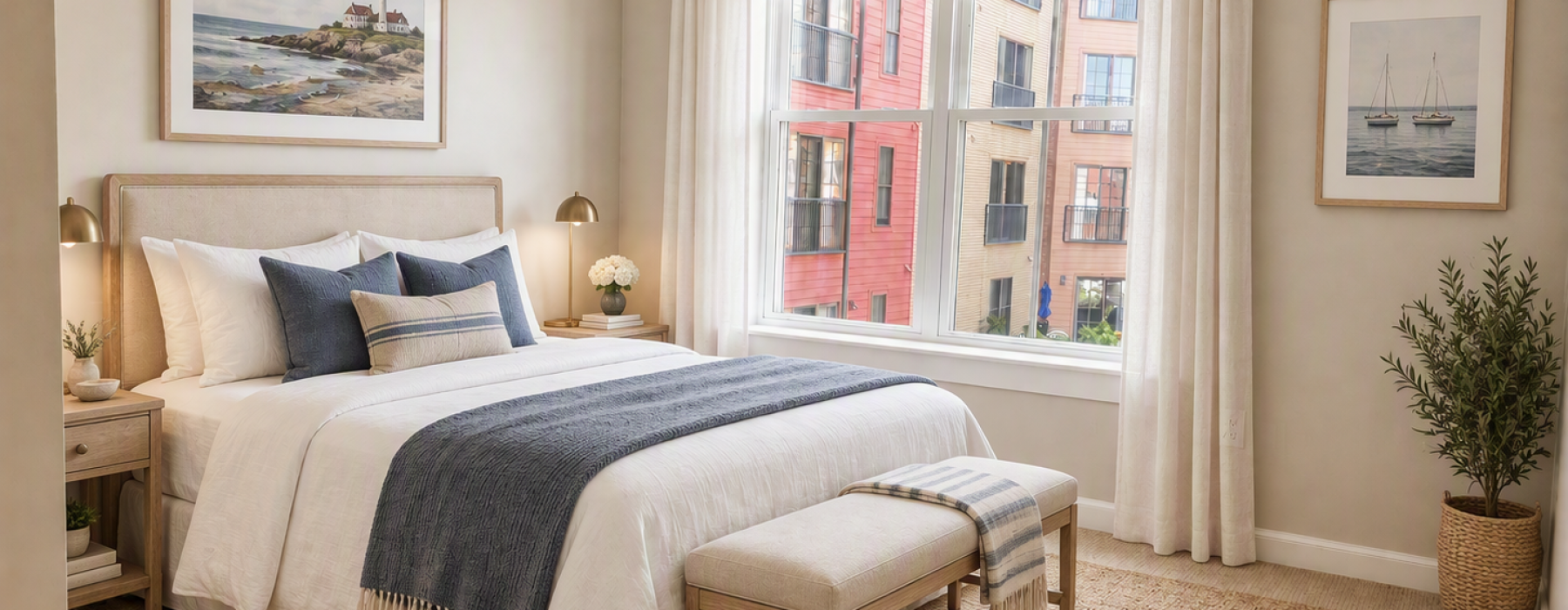 bedroom with bed and large windows