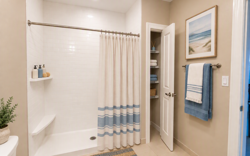 bathroom with walk-in shower 
