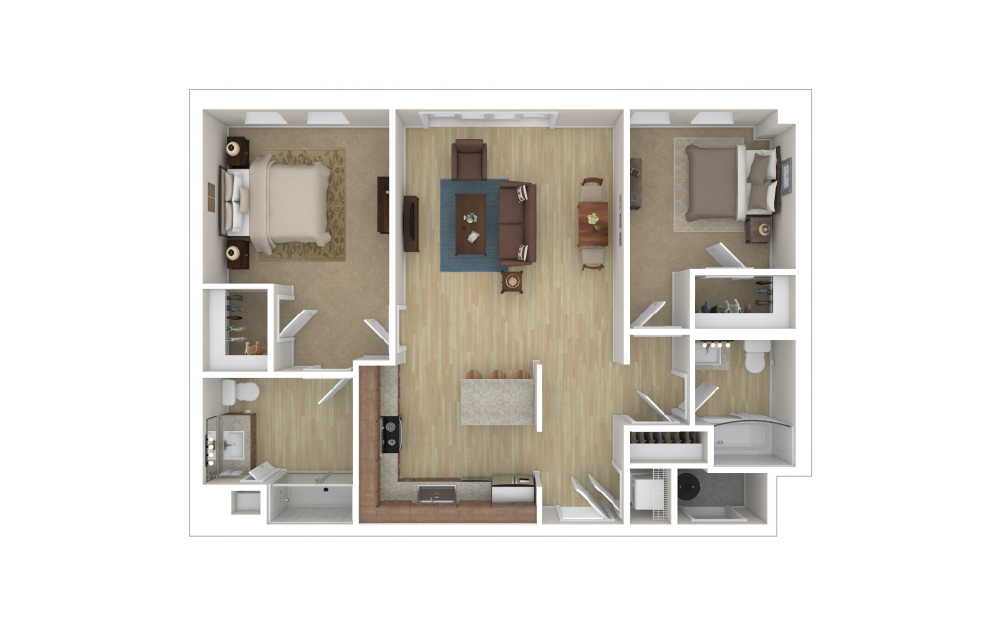 Aria 2 Bedroom C1 - 2 bedroom floorplan layout with 2 baths and 1176 square feet.